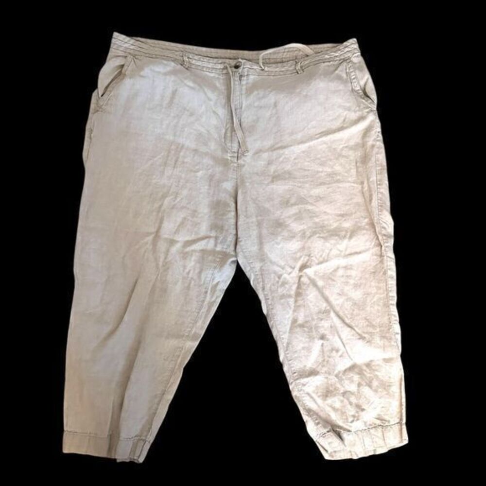 L.L. Bean Womens Beige Oatmeal‎ 100% Linen Classic Fit Cropped Pants Size 22W